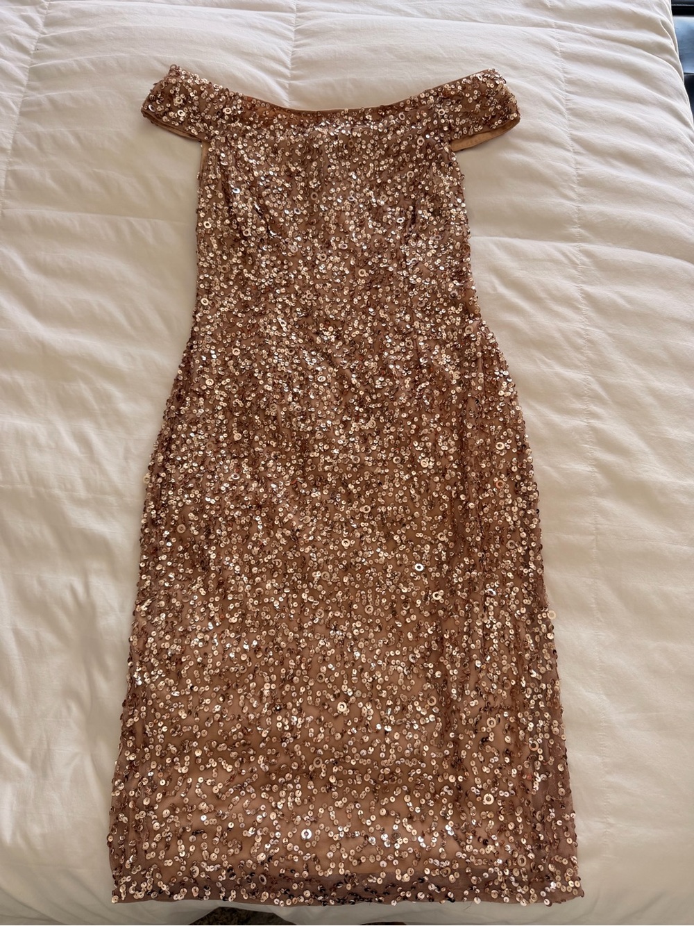 Adrianna Papell Rose Gold One-Shoulder Sequin Dress